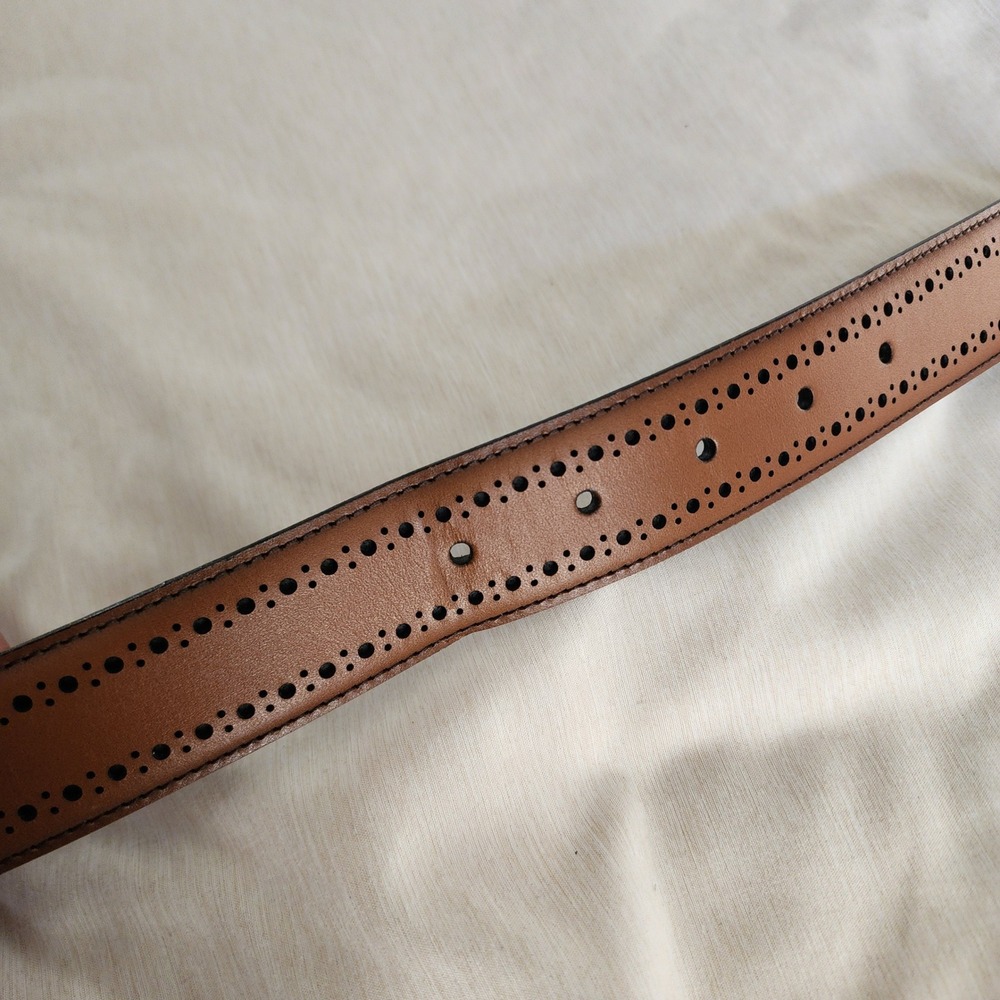 Allen Edmonds Belt Mens 40 Cognac Excellent Brogue Perforated Italian Calfskin - Picture 7 of 10